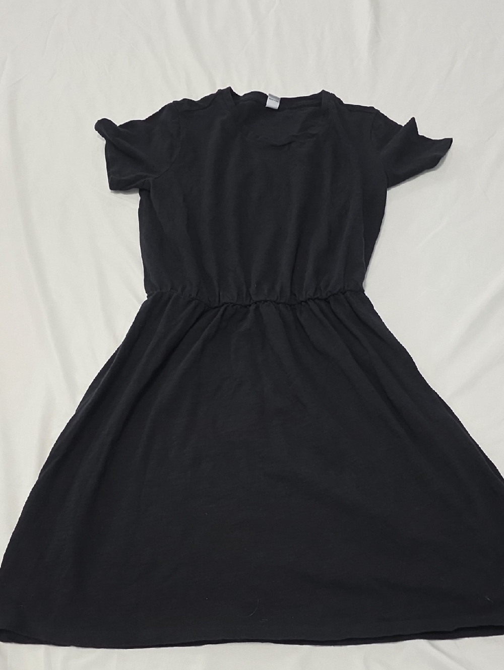 Black Short Sleeve Elastic Waist Midi Dress Size Medium